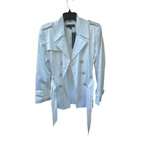 Harve Benard Ivory Trench Coat‎ Women's Size 8 Double Breasted Belted Jacket NWT